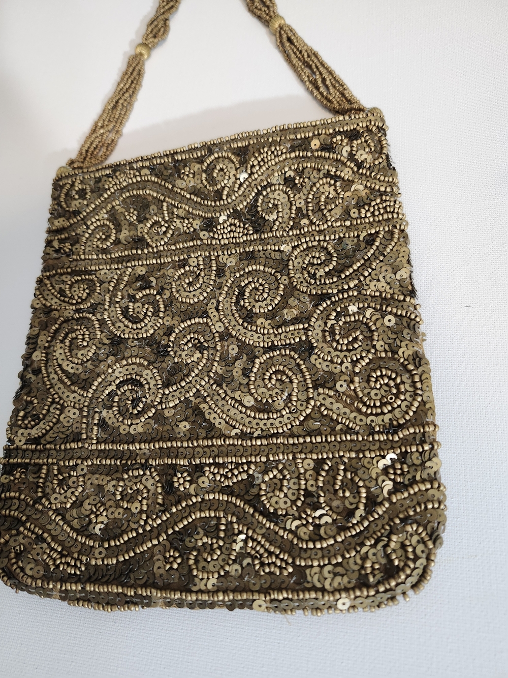 Vintage Gold Beaded Evening Bag with Swirl Sequin Detail - Picture 2 of 6